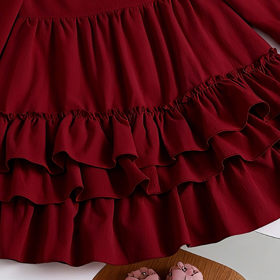 Sweet & Cute Autumn Girls' A-Line Dress, Ages 2-9 | Color: Red | Image 2