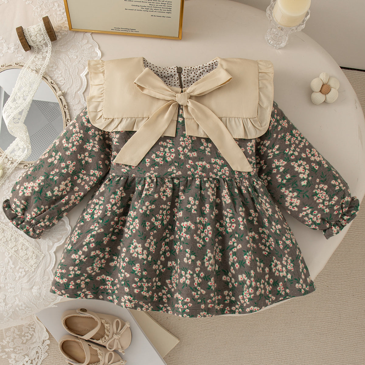 Sweet & Cute Autumn Baby Girls' Dress, Ages 9-24 Months | Color: Grey | Image 1
