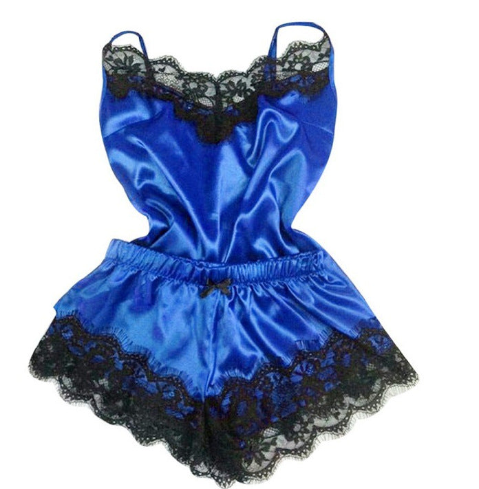 Minimalist Summer 2 Pcs Women 's Sleeveless Night Set | Color: Blue | Image 1