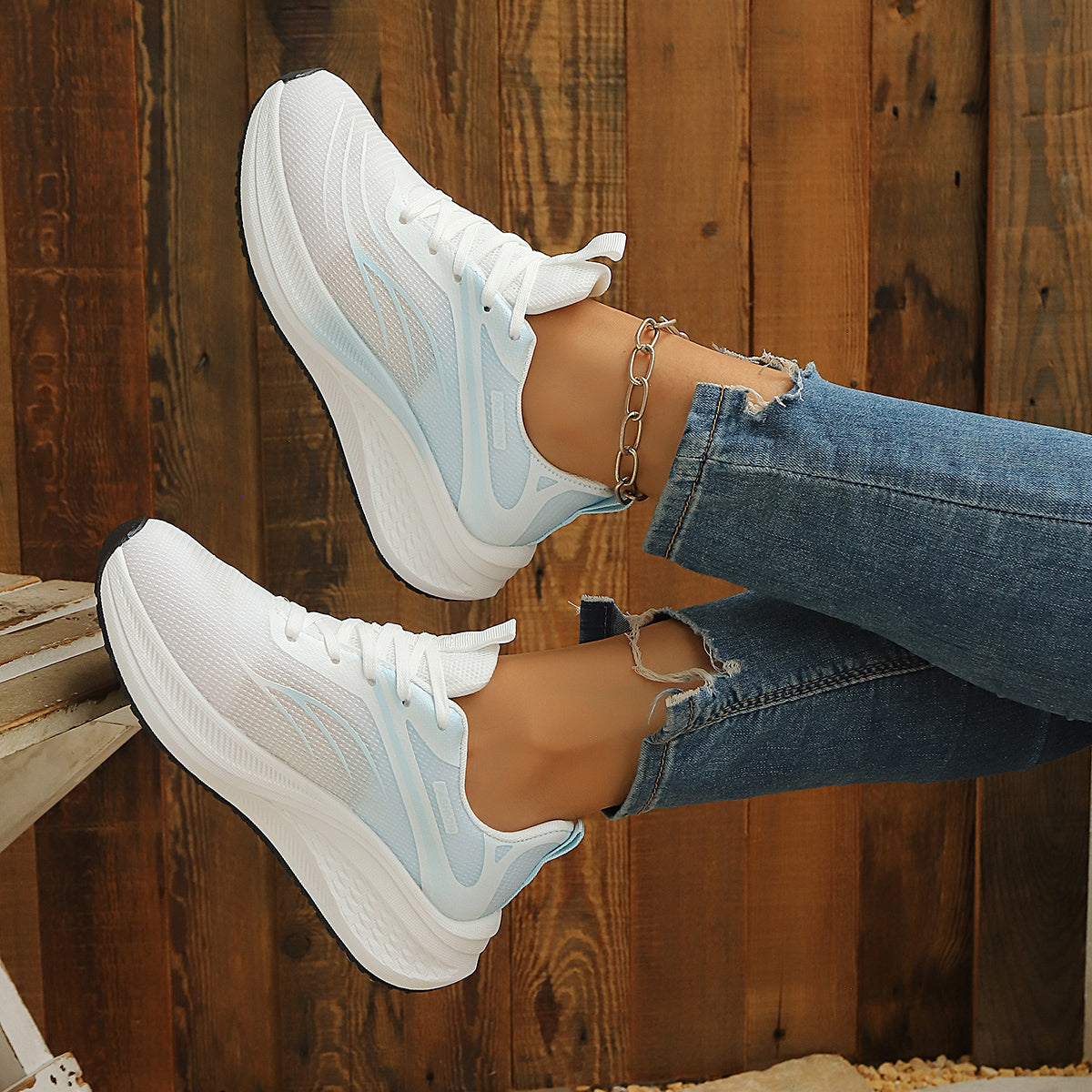 Modern Chic All-Season Net Women's Fashion Sneaker | Color: Blue | Image 1
