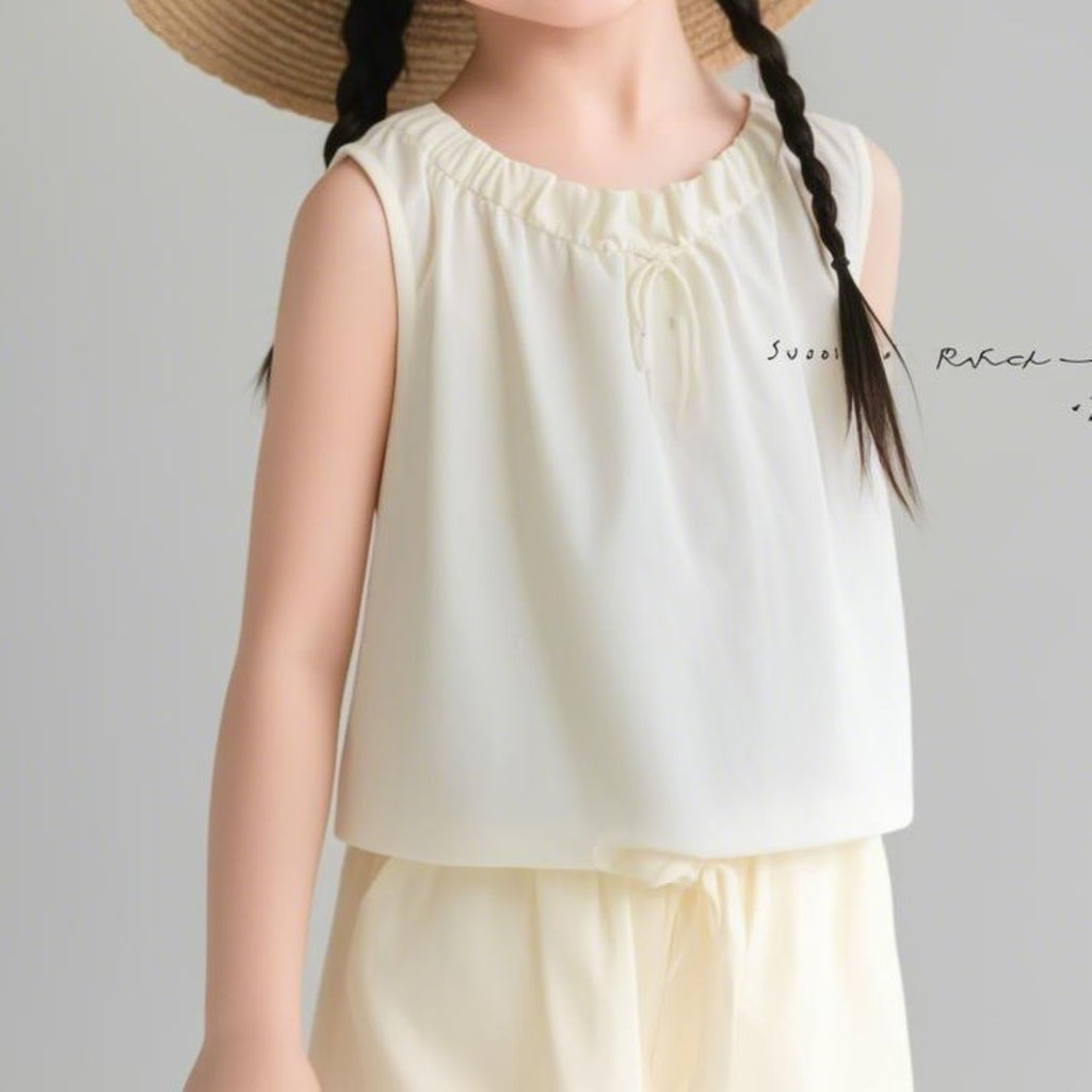 Casual Sporty Summer 2-Piece Girls' Pants Suit, Ages 2-9 | Color: Beige | Image 3