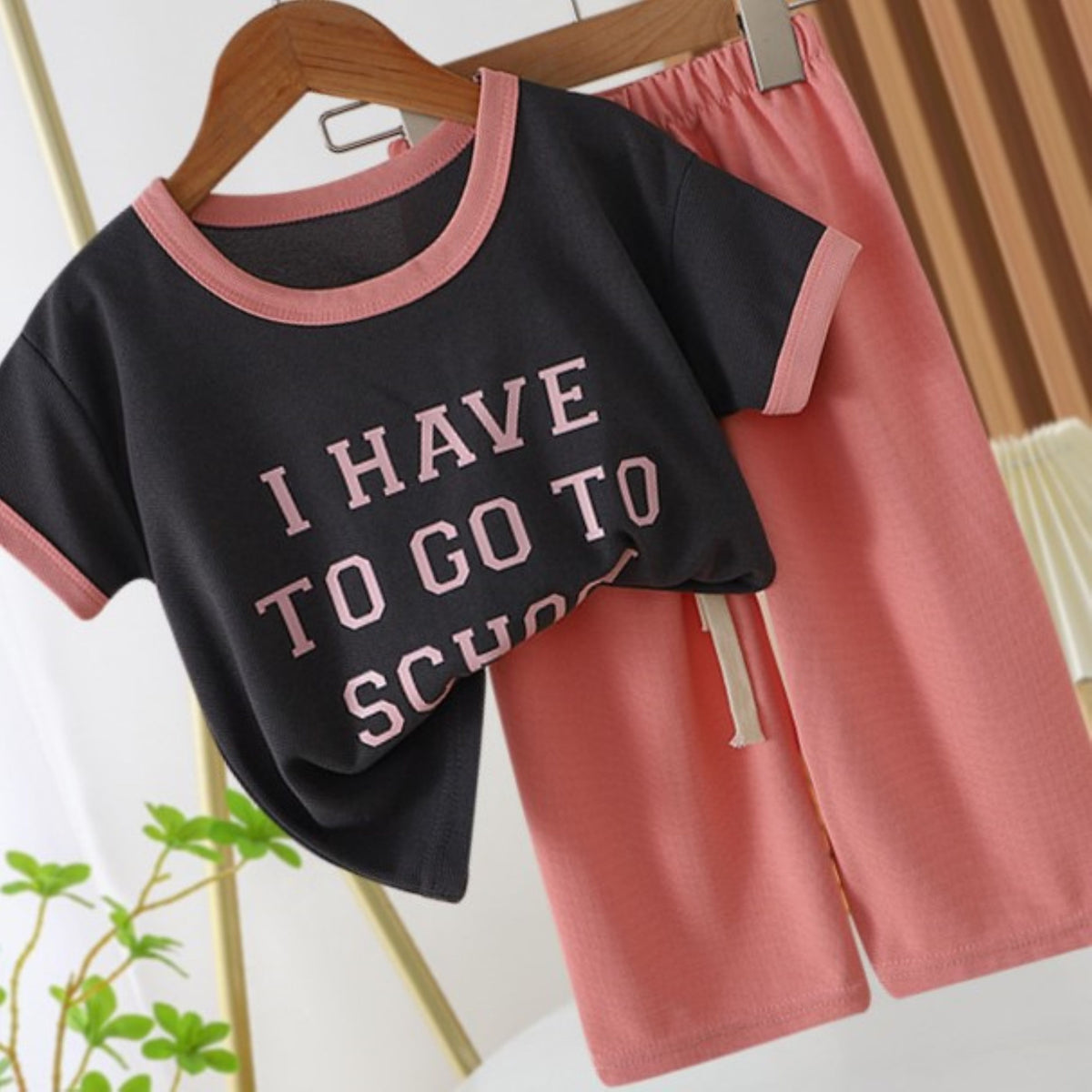 Modern Chic All-Season Minimalist Summer 2-Piece Girls' Pants Suit, Ages 2-9 | Color: Pink | Image 2