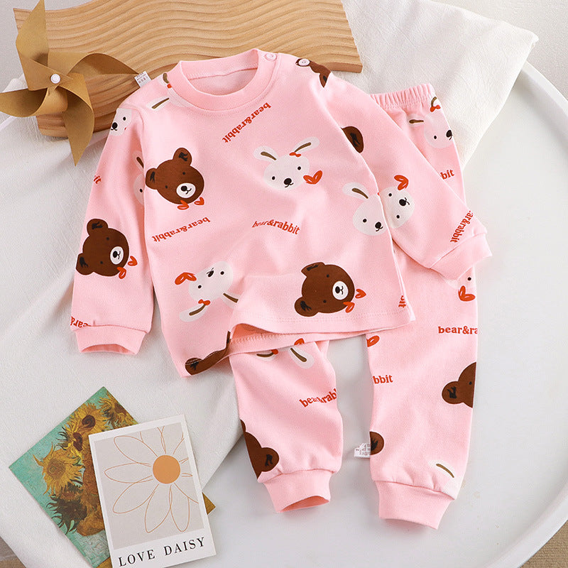 Minimalist Autumn 2-Piece Unisex Kids' Pajama Set, Ages 2-9 | Color: Pink | Image 1