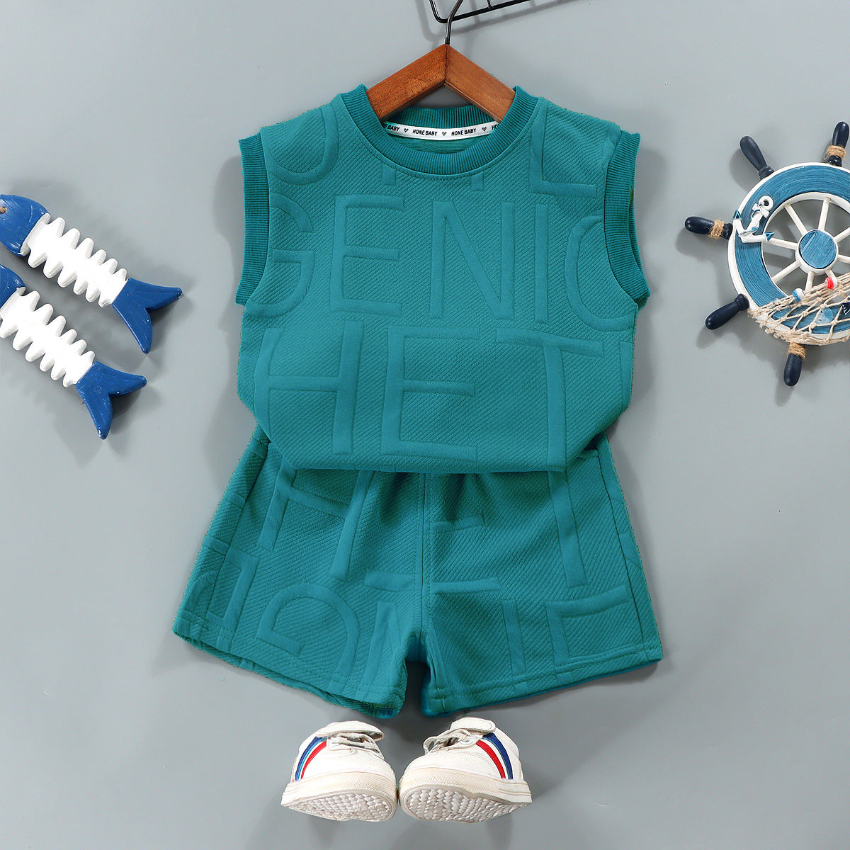 Modern Chic All-Season Minimalist Summer 2-Piece Unisex Baby Pants Suit, Ages 9-24 Months | Color: Green | Image 1