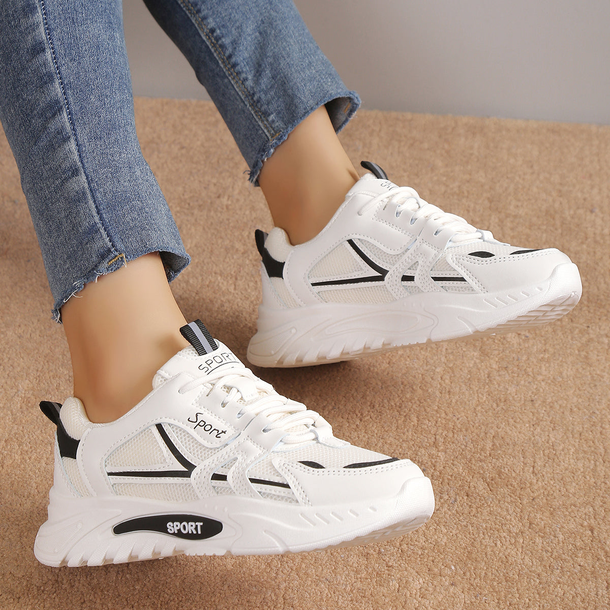 Modern Chic All-Season PU/Artificial Leather/Microfiber Leather Women's Fashion Sneaker | Color: Black&White | Image 1