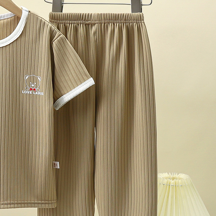 Minimalist Summer 2-Piece Unisex Kids' Pants Suit, Ages 2-9 | Color: Coffee | Image 2