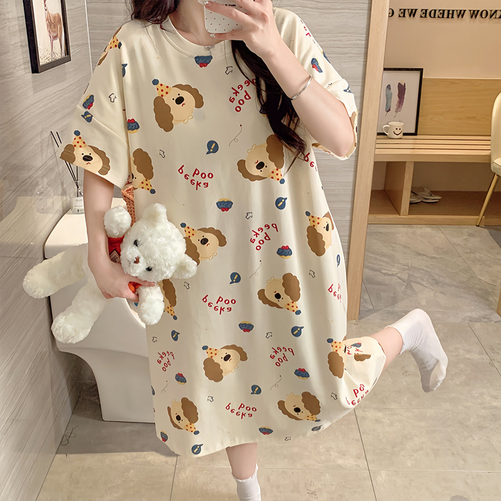 Modern Chic All-Season Sweet Feminine Summer Women 's Short  Sleeve Sleep Dress | Color: Style 2 | Image 3