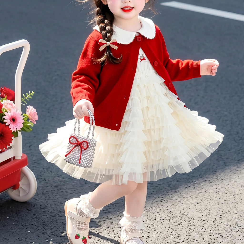 Sweet & Cute Autumn 2-Piece Girls' Dress Suit, Ages 2-9 | Color: Red | Image 1