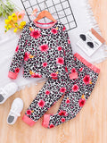 Casual Sporty Autumn 2-Piece Girls' Pants Suit, Ages 2-7 | Color: Black&Rose | Image 1