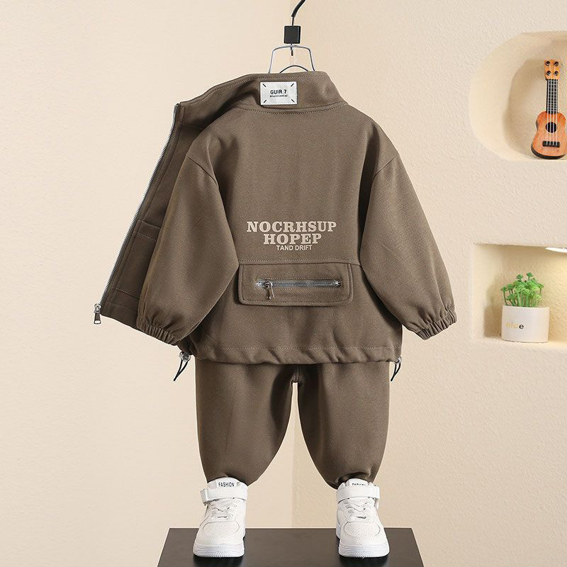 Modern Chic All-Season Trendy Autumn 2-Piece Boys' Pants Suit, Ages 2-9 | Color: Army Green | Image 2
