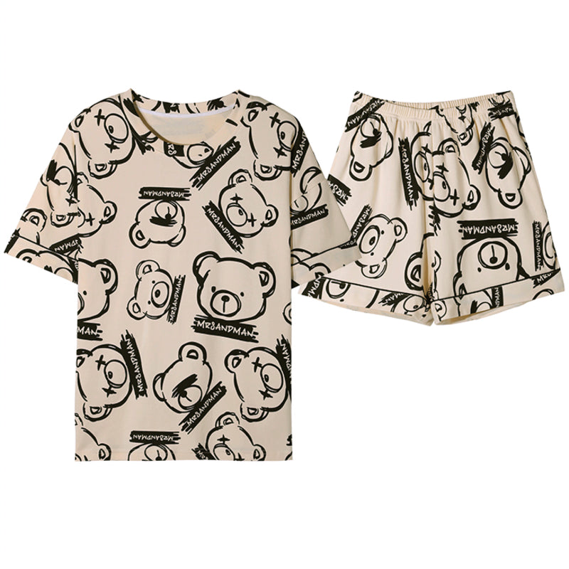 All-Season Sweet & Cute Summer 2 Pcs Women 's Short  Sleeve Sleep Set | Color: Light Nude | Image 2