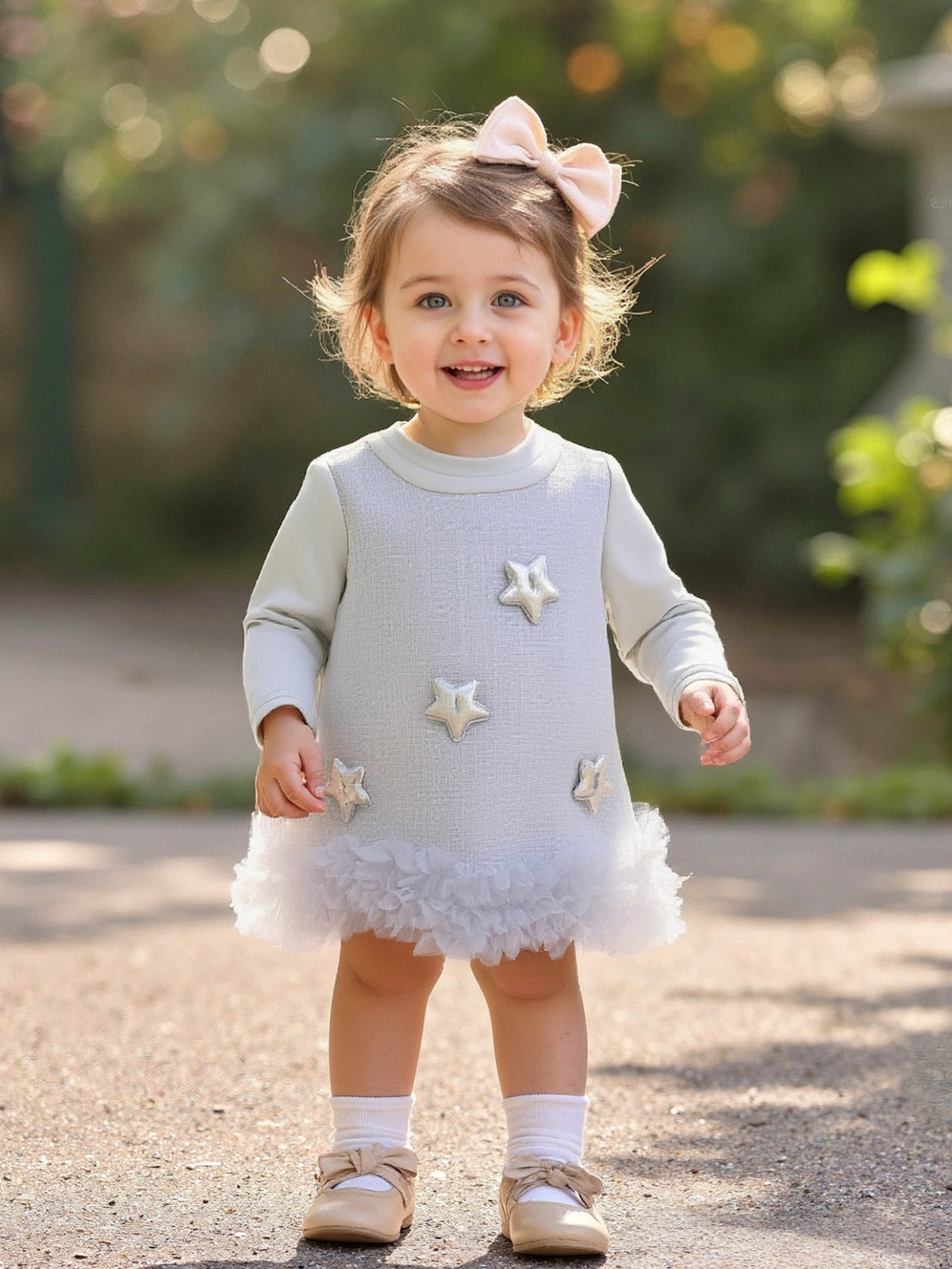 Sweet & Cute Autumn Girls' Dress, Ages 9 Months-3 Years | Color: Grey | Image 1