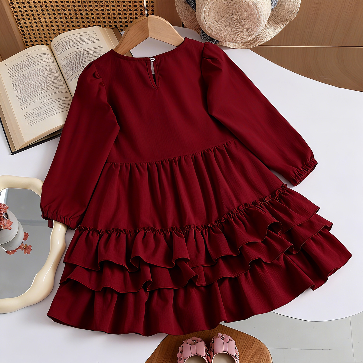 Sweet & Cute Autumn Girls' A-Line Dress, Ages 2-9 | Color: Red | Image 3