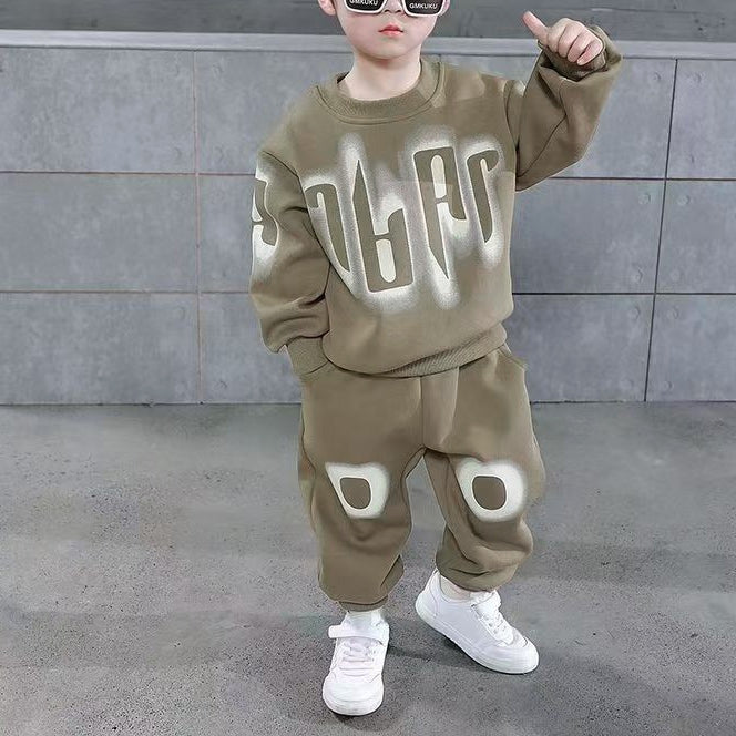 Trendy Autumn 2-Piece Boys' Pants Suit, Ages 2-9 | Color: Coffee | Image 1