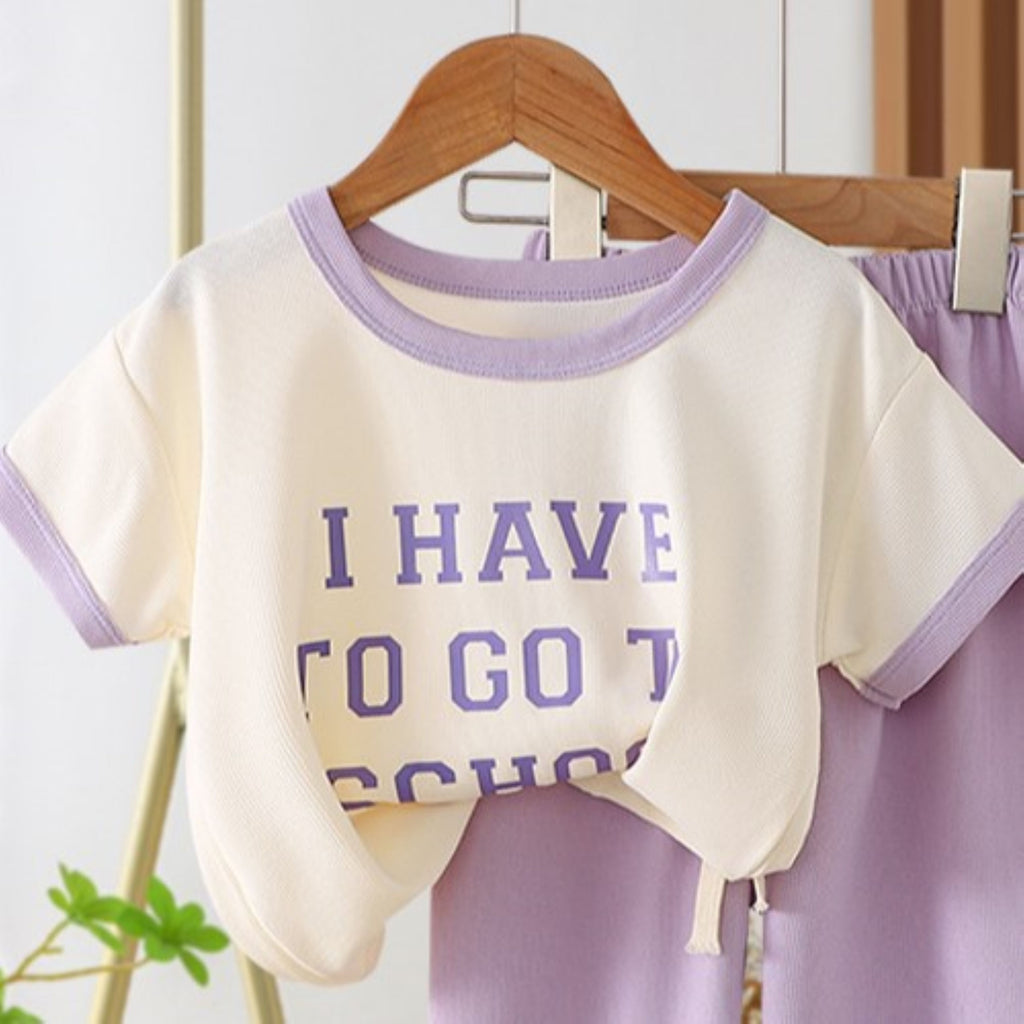 Modern Chic All-Season Minimalist Summer 2-Piece Girls' Pants Suit, Ages 2-9 | Color: Purple | Image 3