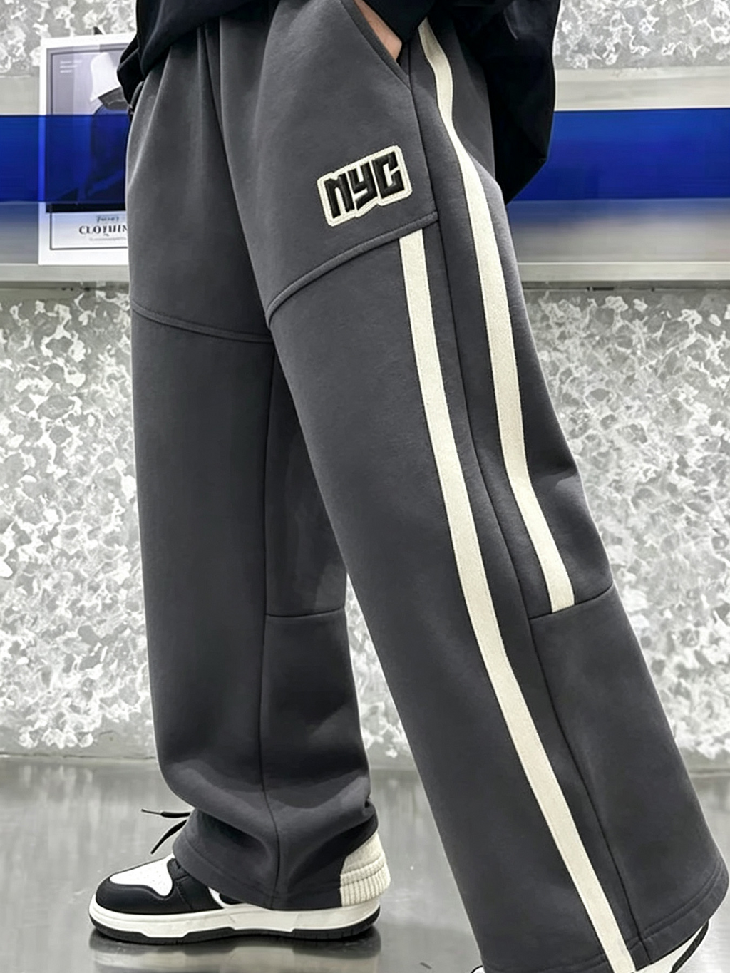 Casual Sporty Autumn Unisex Kids' Loose Pants, Ages 4-14 | Color: Dark Grey | Image 3