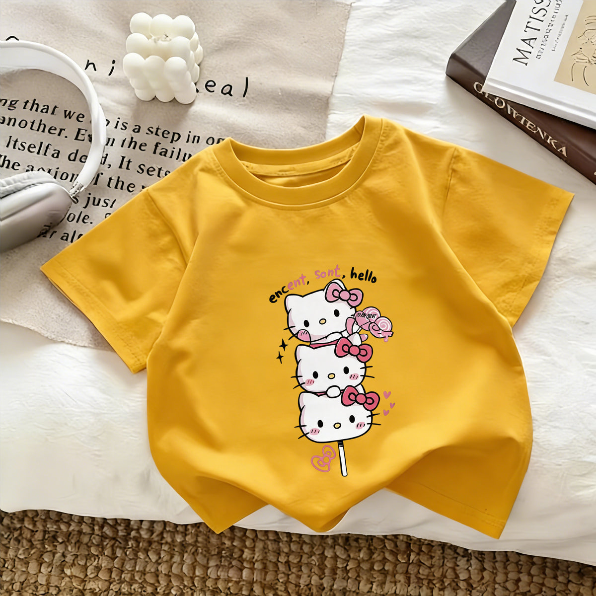 Modern Chic All-Season Casual Sporty Summer Unisex Kids' T-Shirt, Ages 2-9 | Color: Yellow | Image 1