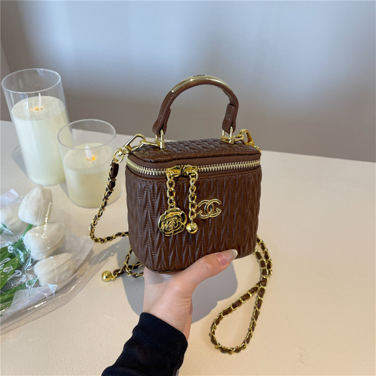 Modern Chic All-Season PU/Artificial Leather/Microfiber Leather Women's Handbags Box Bags | Color: Coffee | Image 1