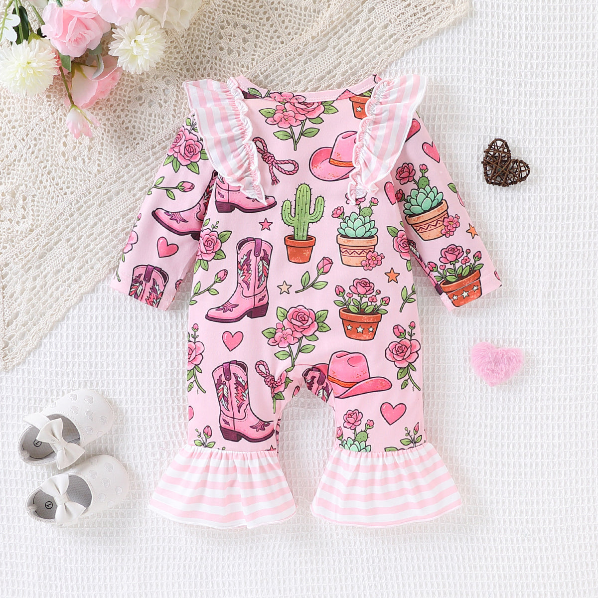 Sweet & Cute Autumn Baby Girls' Jumpsuit, Ages 0-6 Months | Color: Pink | Image 3