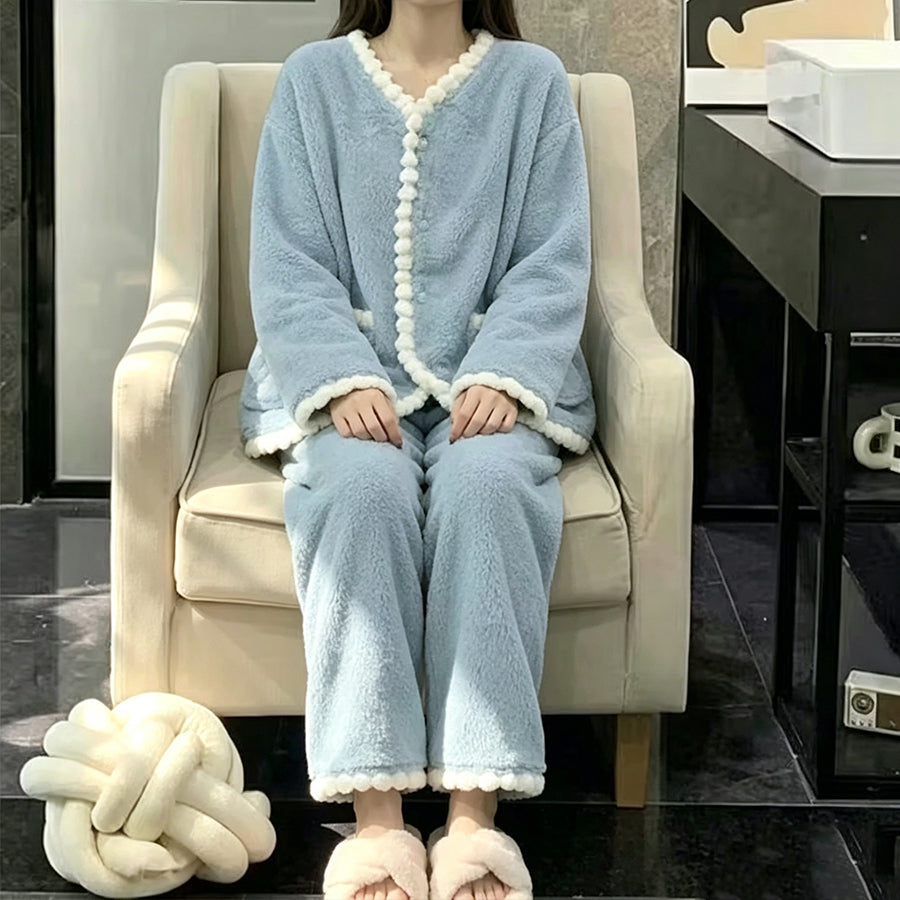 Minimalist Winter Women 's Long Sleeve Sleep Set | Color: Light Blue | Image 3