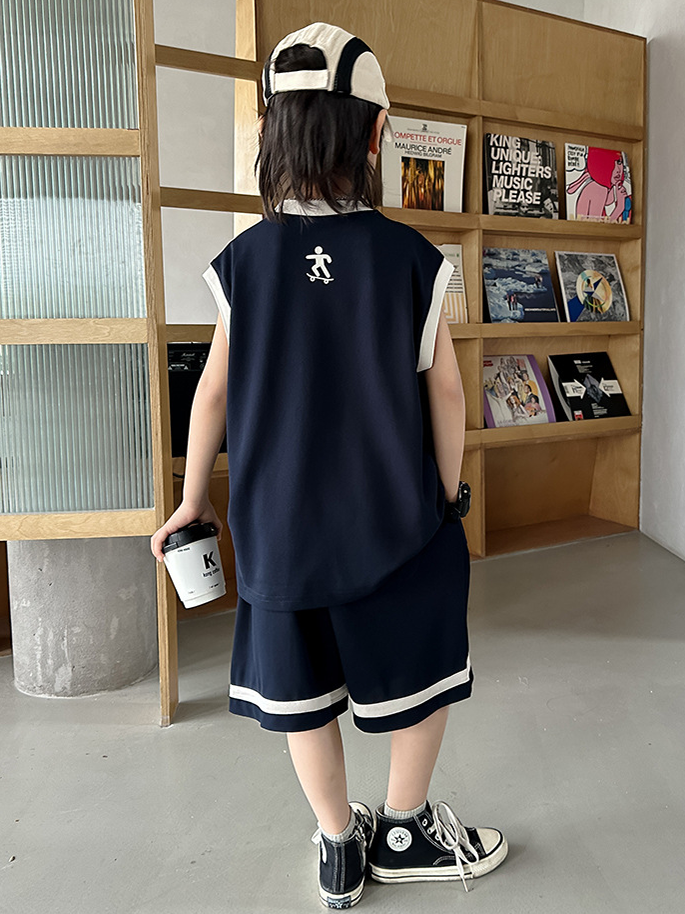 Minimalist Summer 2-Piece Boys' Pants Suit, Ages 4-14 | Color: Navy | Image 1