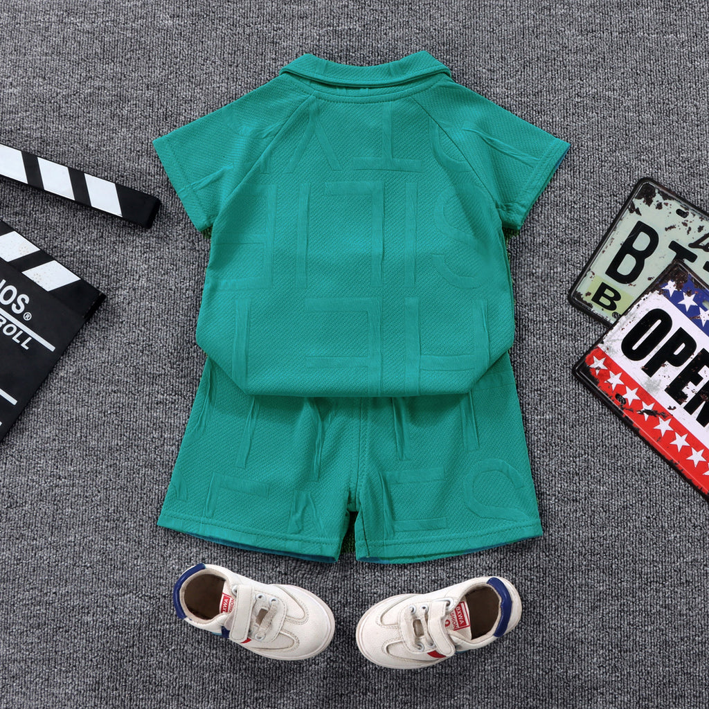 Modern Chic All-Season Minimalist Summer 2-Piece Boys' Pants Suit, Ages 1-6 | Color: Green | Image 2