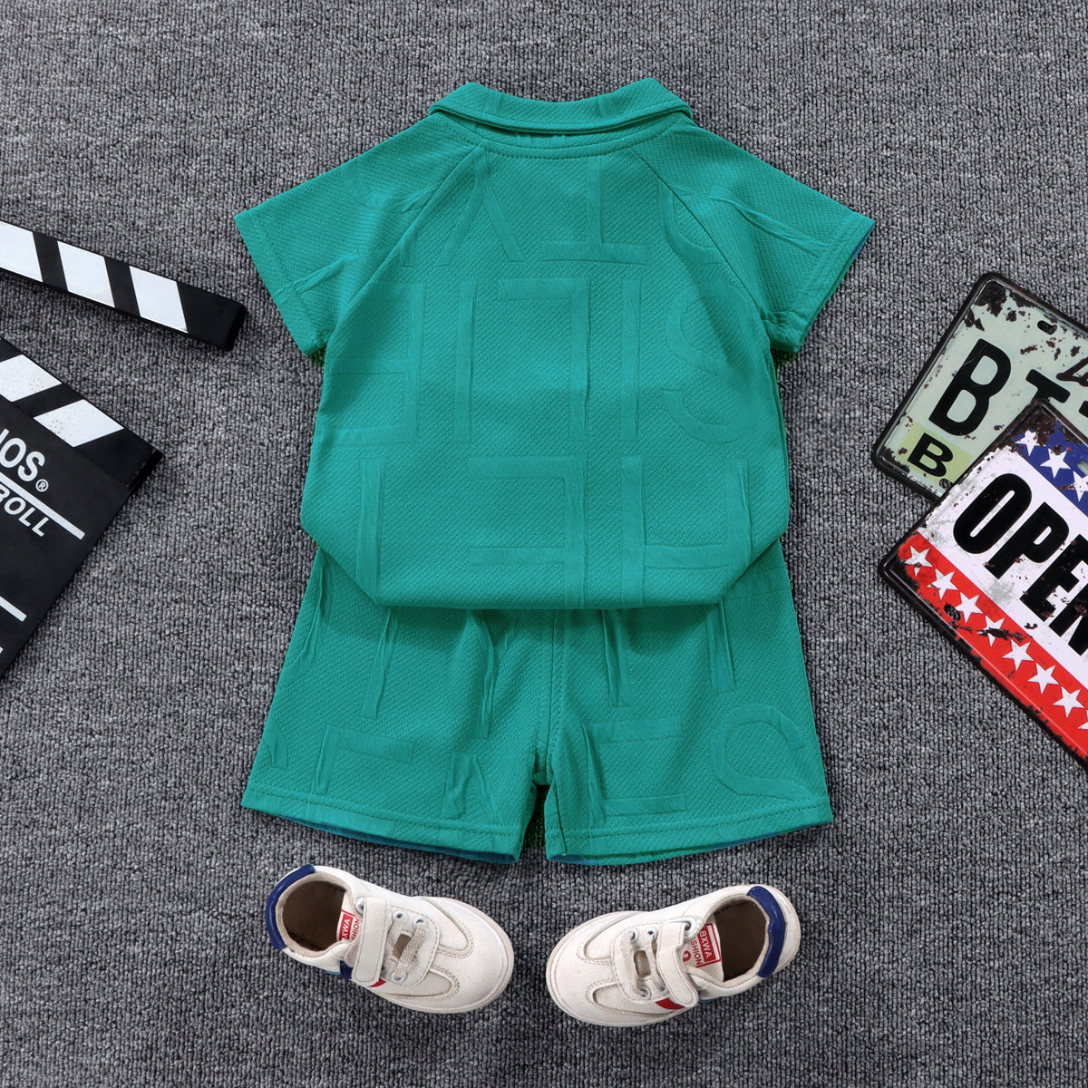 Modern Chic All-Season Minimalist Summer 2-Piece Boys' Pants Suit, Ages 1-6 | Color: Green | Image 2