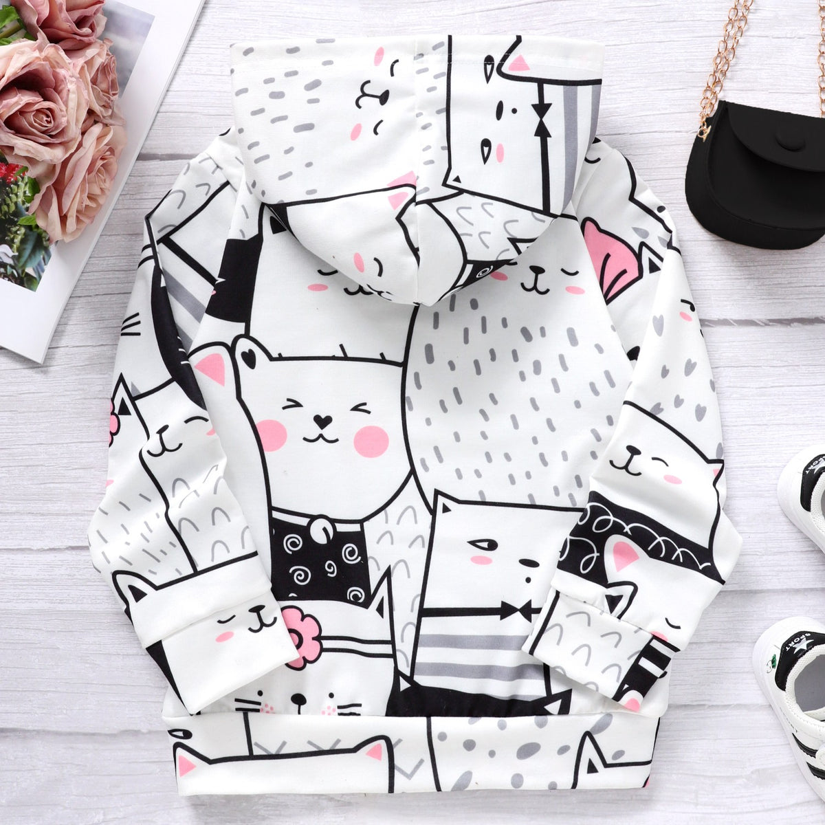 Modern Chic All-Season Casual Sporty Autumn Girls' Hoodie, Ages 4-11 | Color: White | Image 3