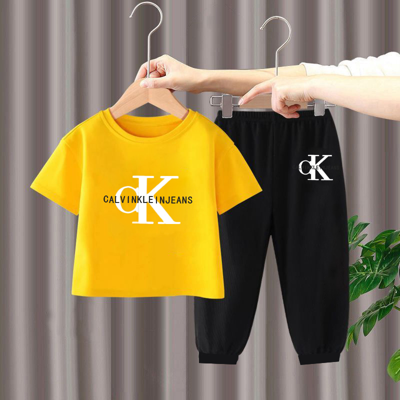 Modern Chic All-Season Minimalist Summer 2-Piece Unisex Kids' Pants Suit, Ages 2-7 | Color: Yellow | Image 1