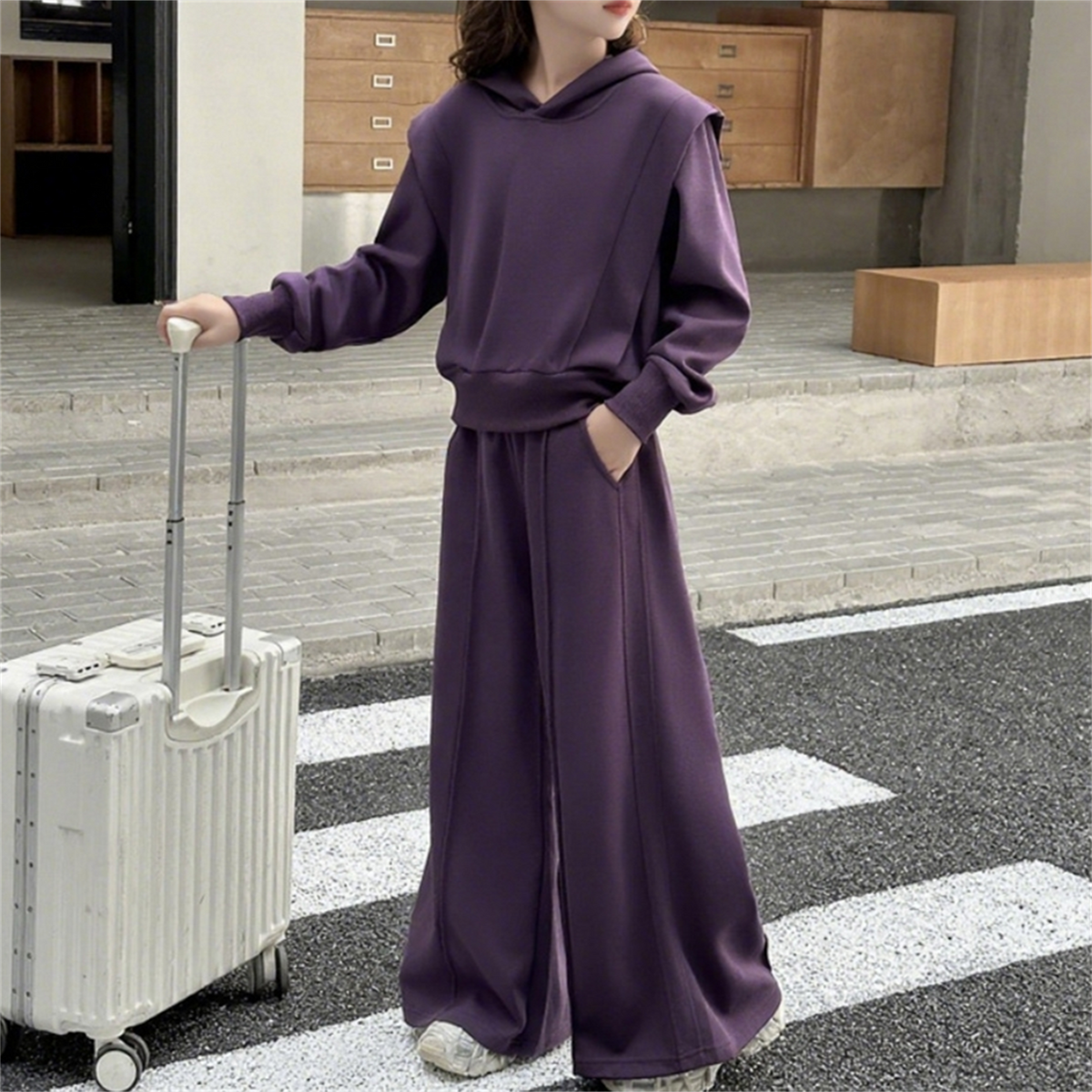 Casual Sporty Autumn 2-Piece Girls' Pants Suit, Ages 4-14 | Color: Purple | Image 1