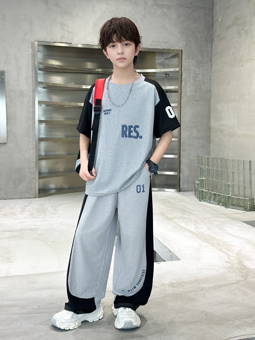 Casual Sporty Summer 2-Piece Boys' Pants Suit, Ages 4-13 | Color: Grey | Image 1
