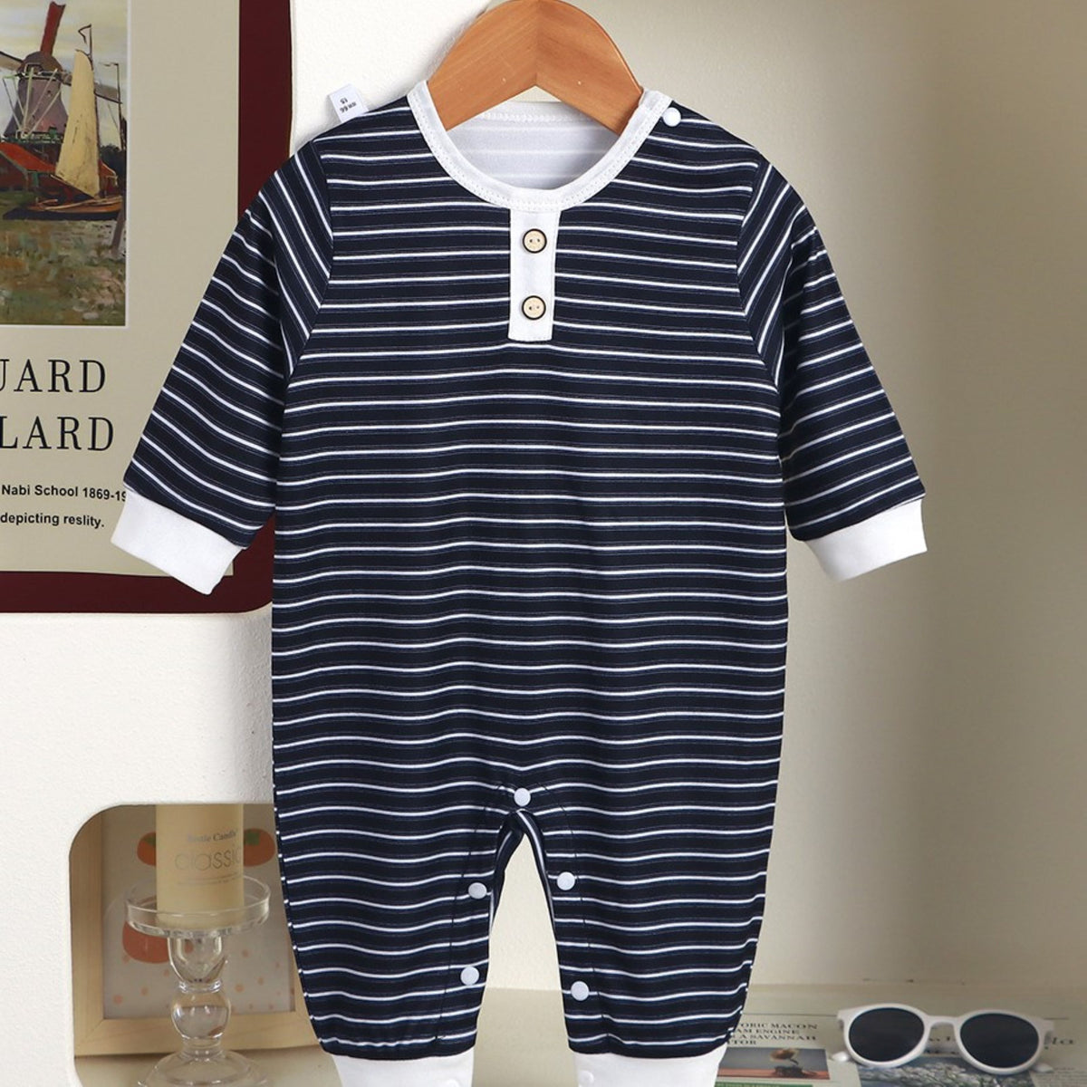Minimalist Autumn Unisex Baby Jumpsuit, Ages 0-24 Months | Color: Black | Image 2