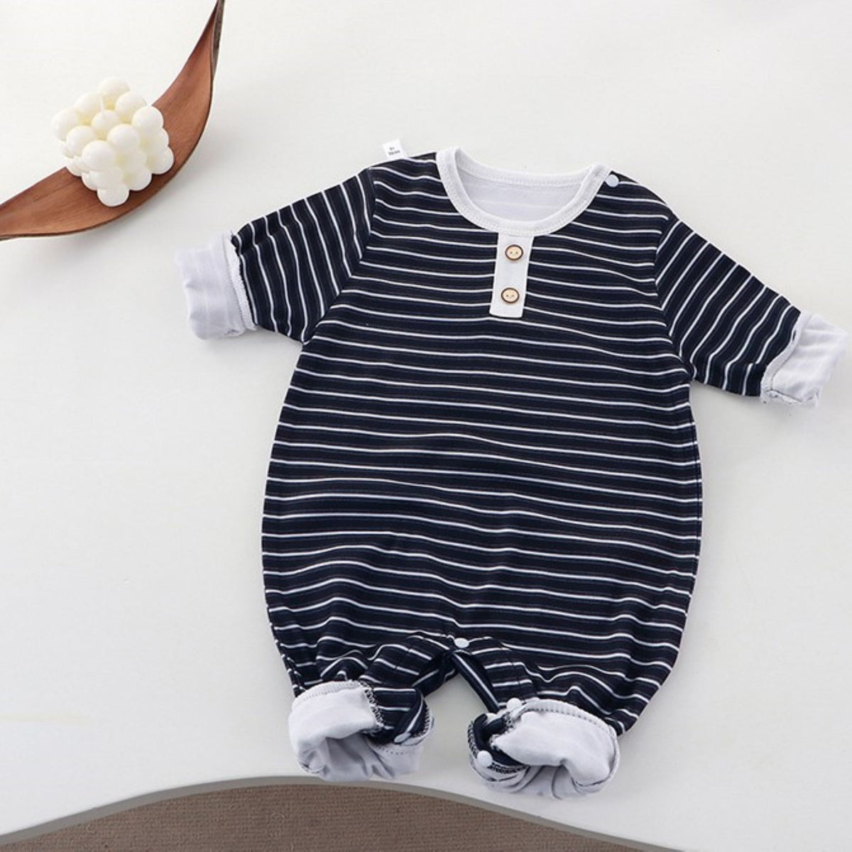 Minimalist Autumn Unisex Baby Jumpsuit, Ages 0-24 Months | Color: Black | Image 1