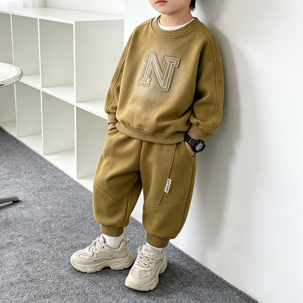 Modern Chic All-Season Casual Sporty Autumn 2-Piece Boys' Pants Suit, Ages 2-7 | Color: Camel | Image 1