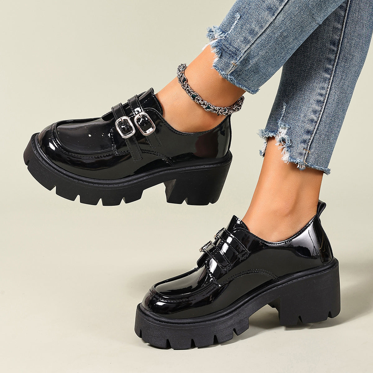 Modern Chic All-Season PU/Artificial Leather/Microfiber Leather Women's Platform Heels | Color: Black | Image 2