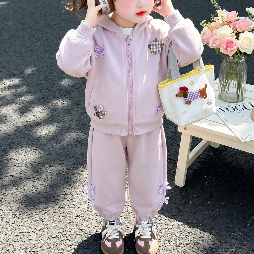 Casual Sporty Autumn 2-Piece Girls' Pants Suit, Ages 2-9 | Color: Purple | Image 1