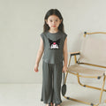Modern Chic All-Season Minimalist Summer 2-Piece Girls' Pants Suit, Ages 2-9 | Color: Dark Grey | Image 1