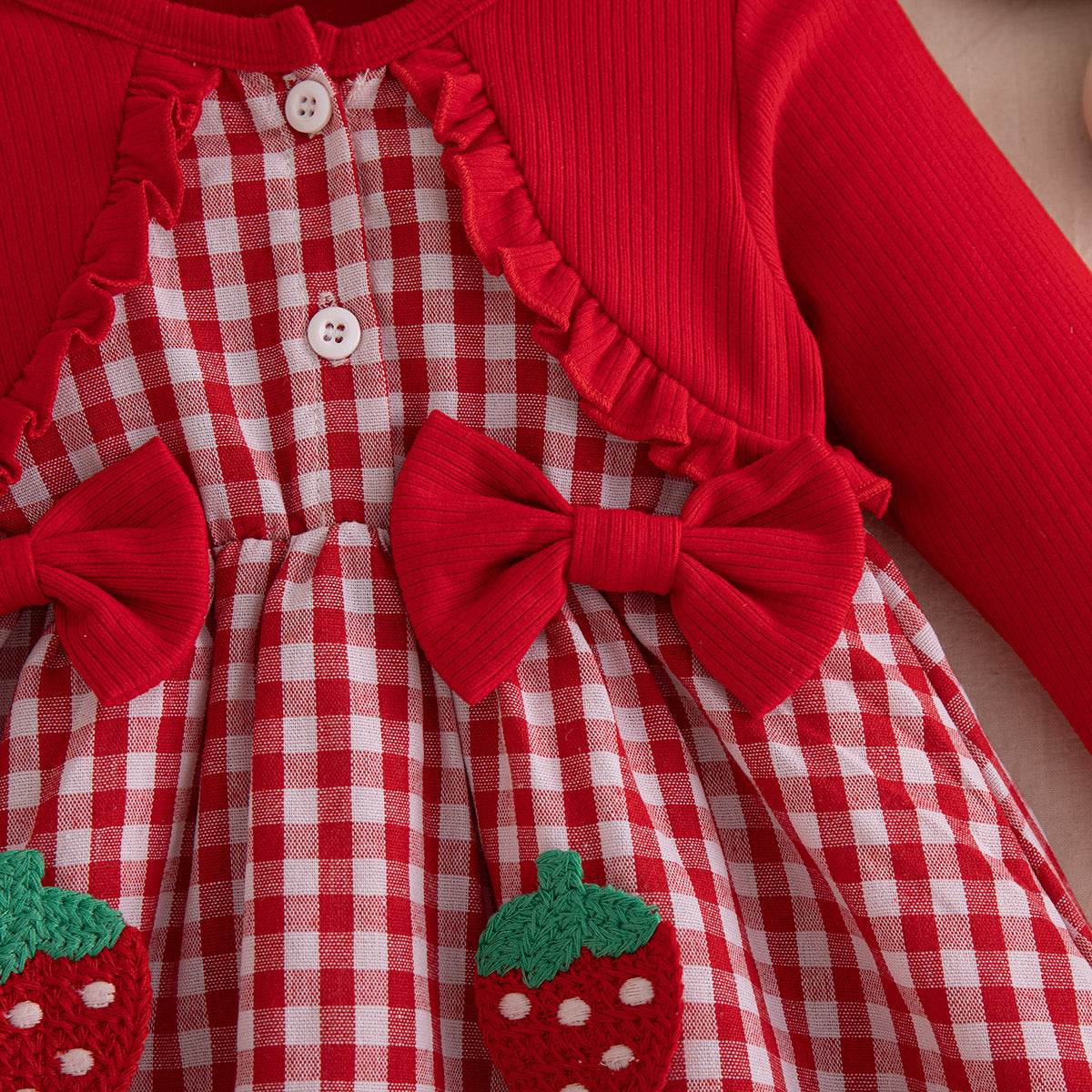 Sweet & Cute Autumn Baby Girls' Dress, Ages 0-12 Months | Color: Red | Image 2