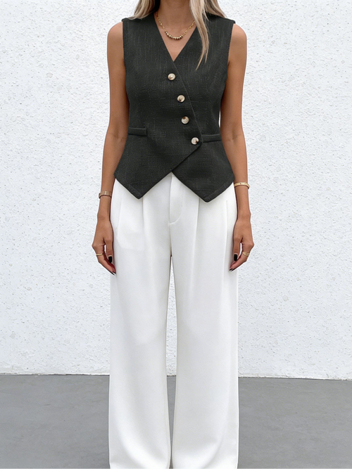 Minimalist Summer Camisole Tank Top | Color: Black | Image 1