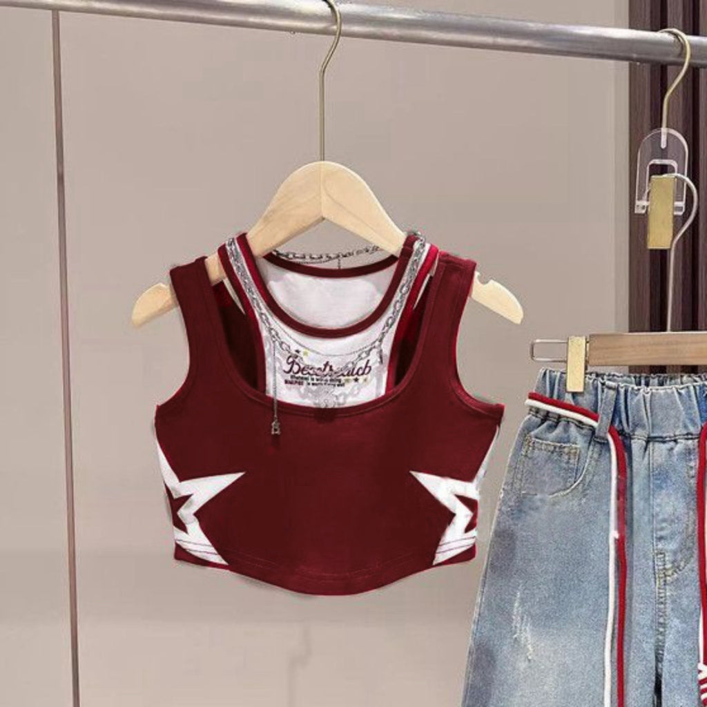 Trendy Summer 2-Piece Girls' Pants Suit, Ages 2-7 | Color: Red | Image 2