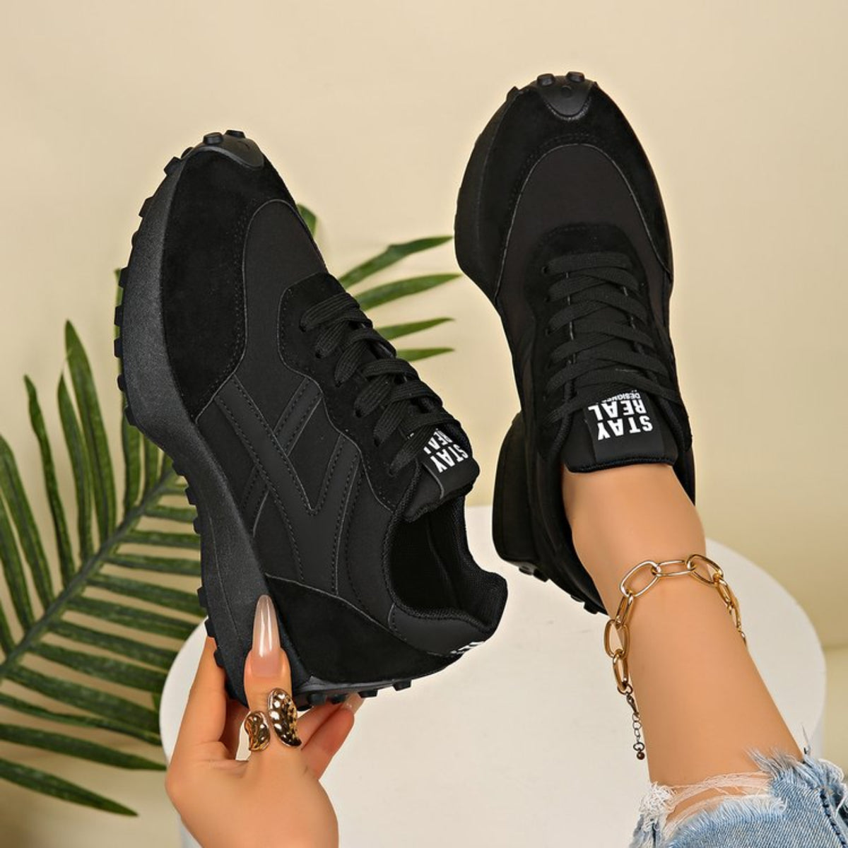 Modern Chic All-Season Others Women's Fashion Sneaker | Color: Black | Image 1