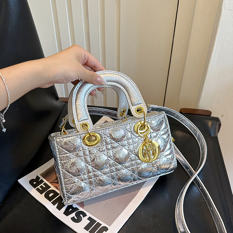 Modern Chic All-Season PU/Artificial Leather/Microfiber Leather, Cloth / Textile Women's Crossbody Bags Box Bags | Color: Silver | Image 1