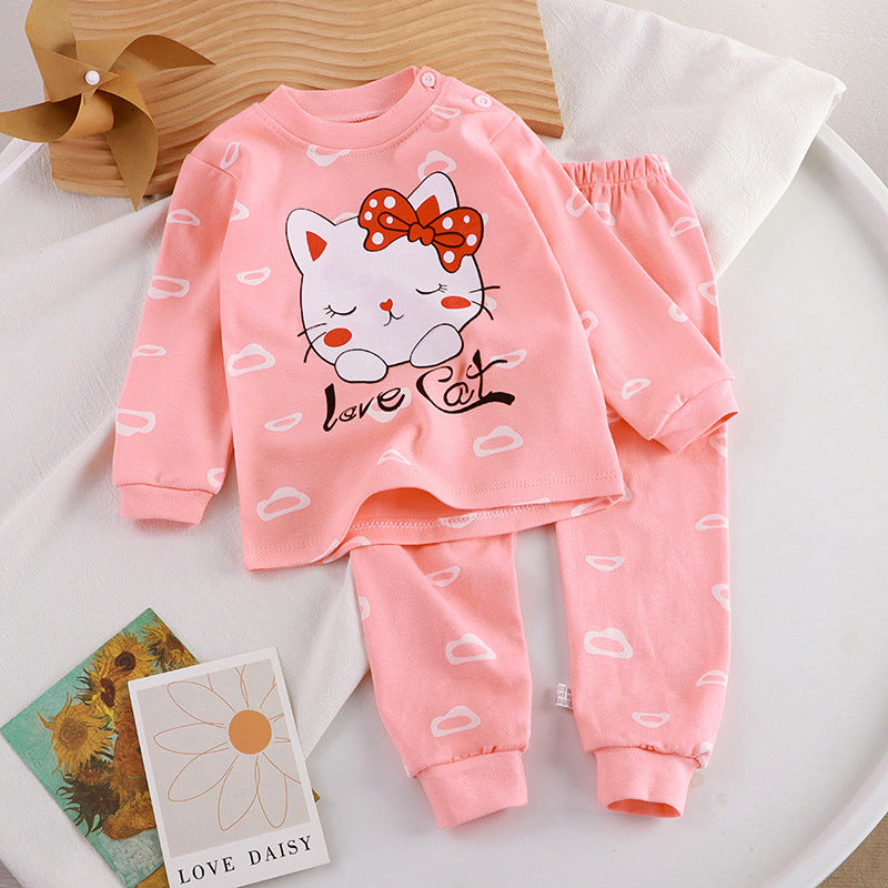 Minimalist Autumn 2-Piece Unisex Kids' Pajama Set, Ages 2-9 | Color: Pink | Image 1