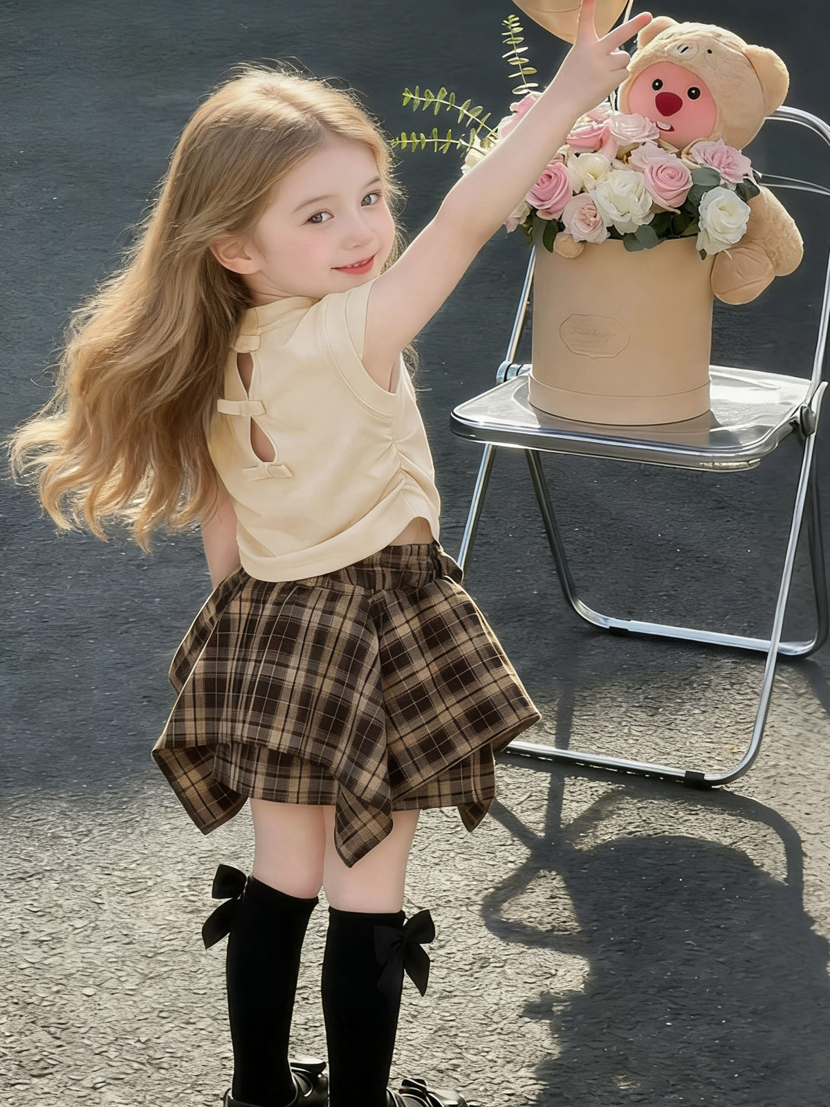 Sweet & Cute Summer 2-Piece Girls' Dress Suit, Ages 2-7 | Color: Apricot | Image 1
