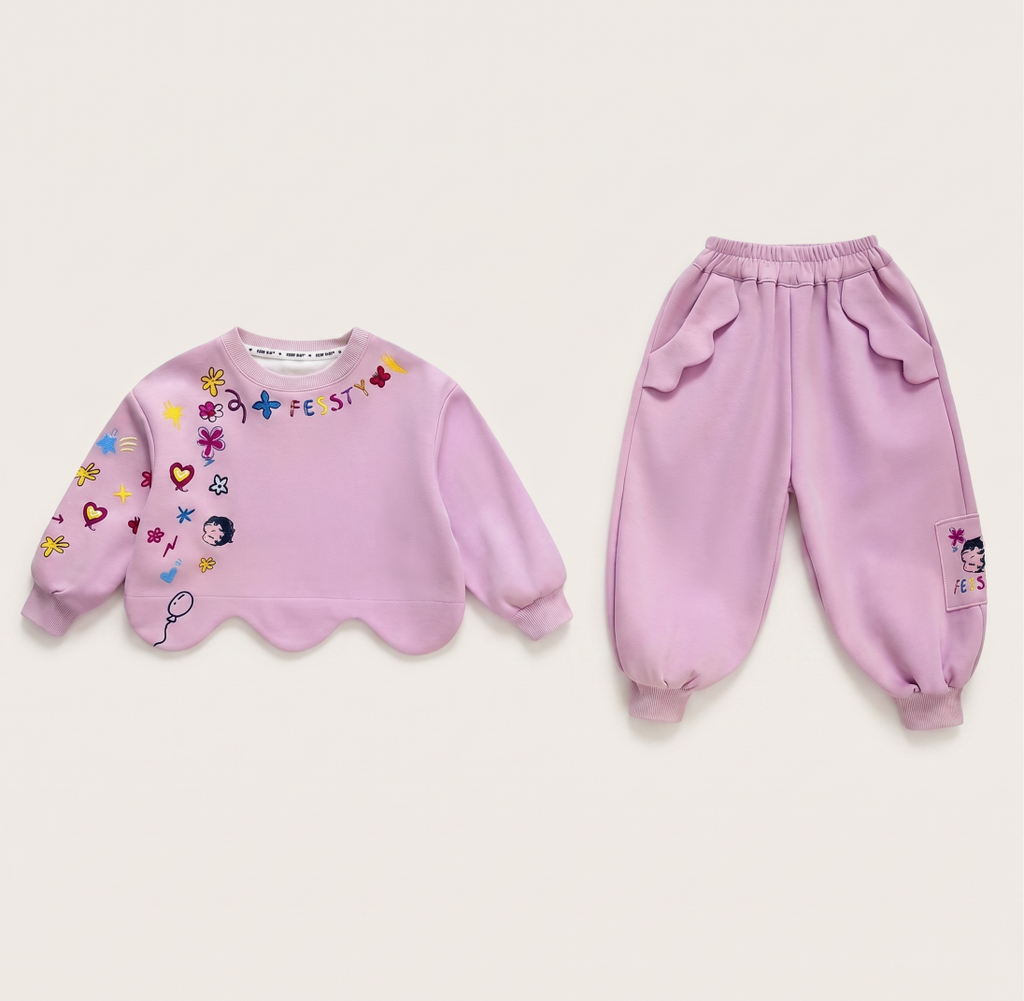 Minimalist Autumn 2-Piece Girls' Pants Suit, Ages 2-9 | Color: Purple | Image 2
