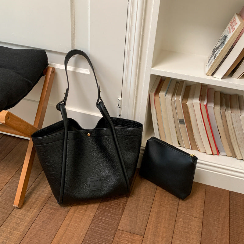 Quiet Luxury Autumn PU/Artificial Leather/Microfiber Leather Women's Shoulder Bags Tote Bags | Color: Black | Image 1