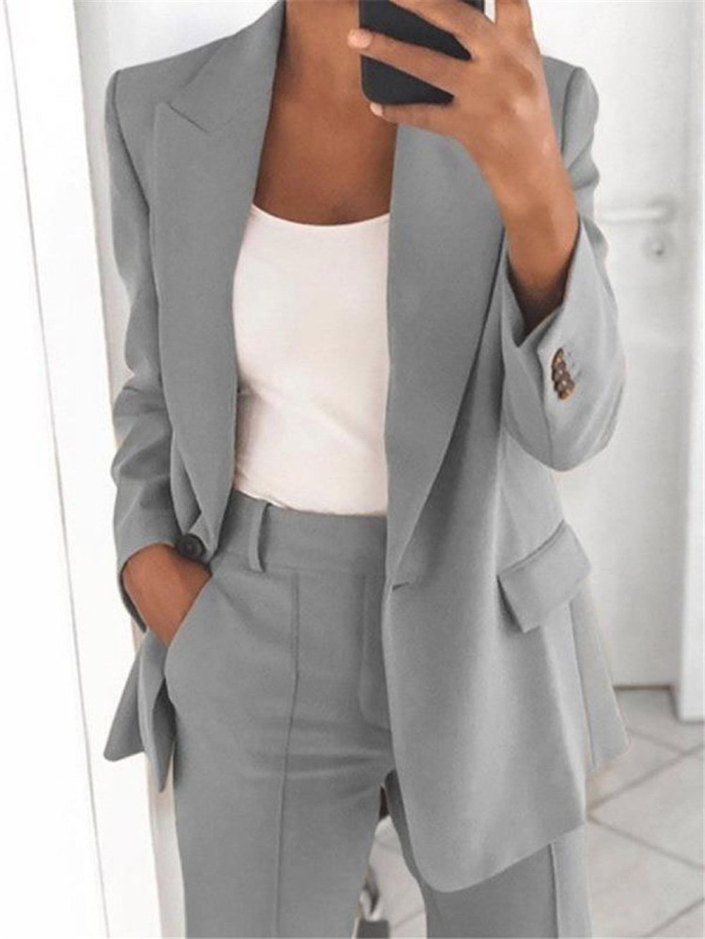 Business Casual Spring Blazer Set | Color: Light Grey | Image 1
